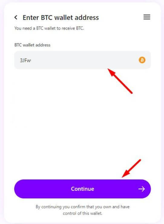 Add your bitcoin wallet address